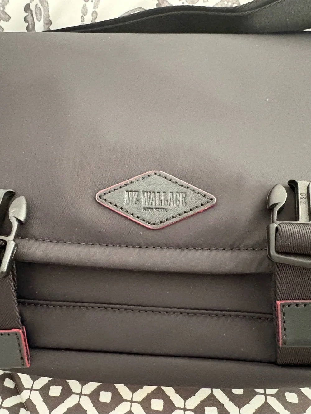 MZ Wallace Black Messenger Bag with Red Trim